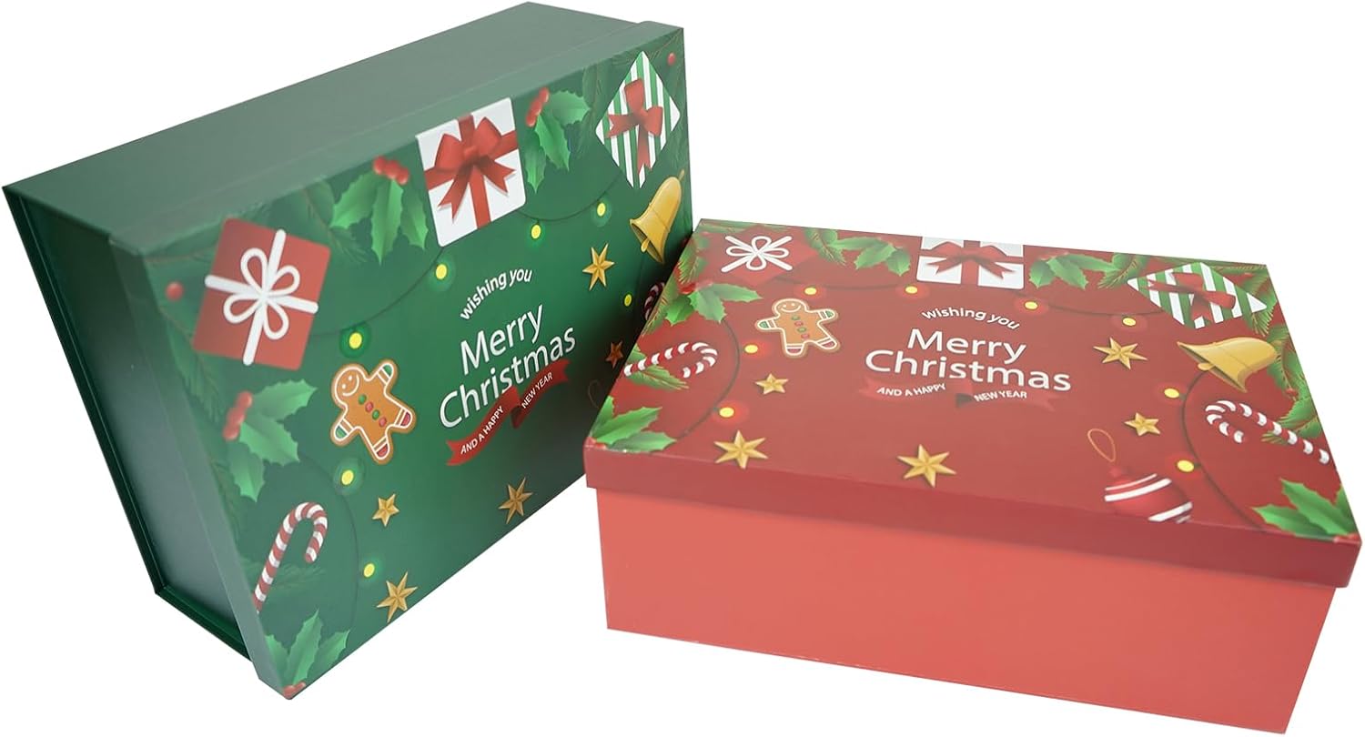 Red Christmas Gift Boxes with Lids 10 Pack