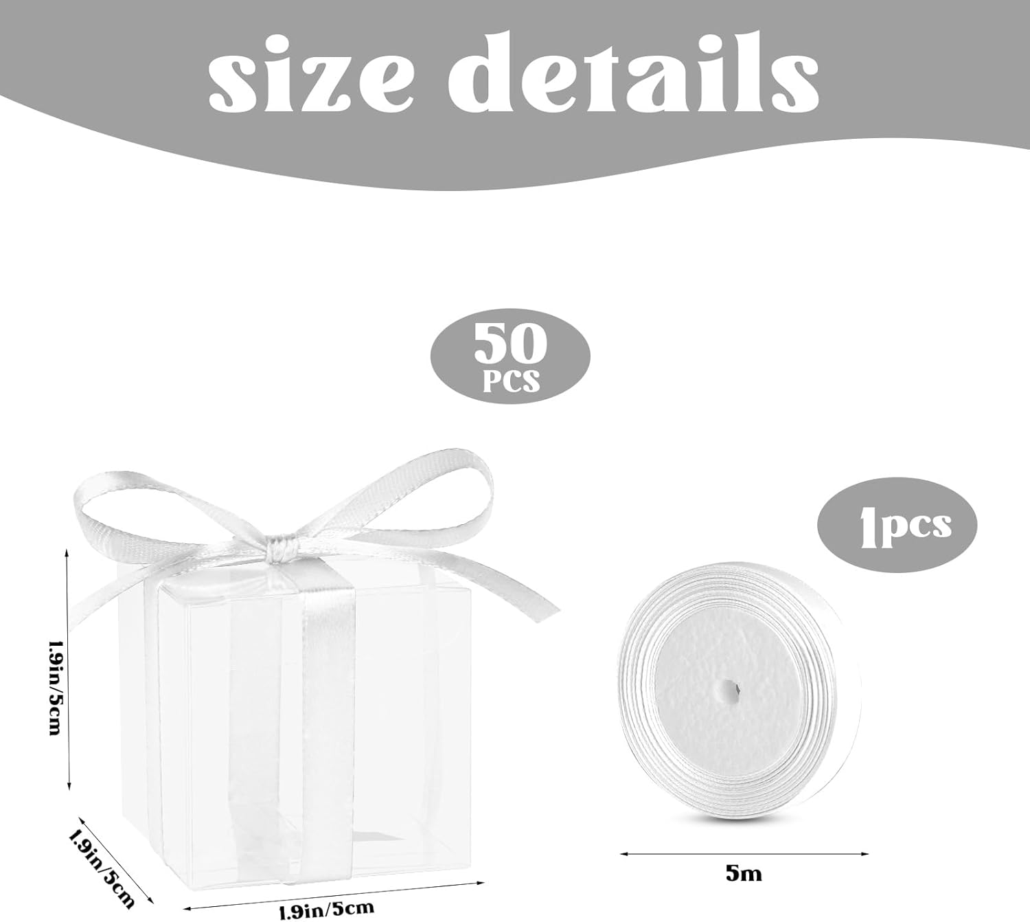 Adecortalk 50 Pcs Clear Gift Boxes with White Ribbon