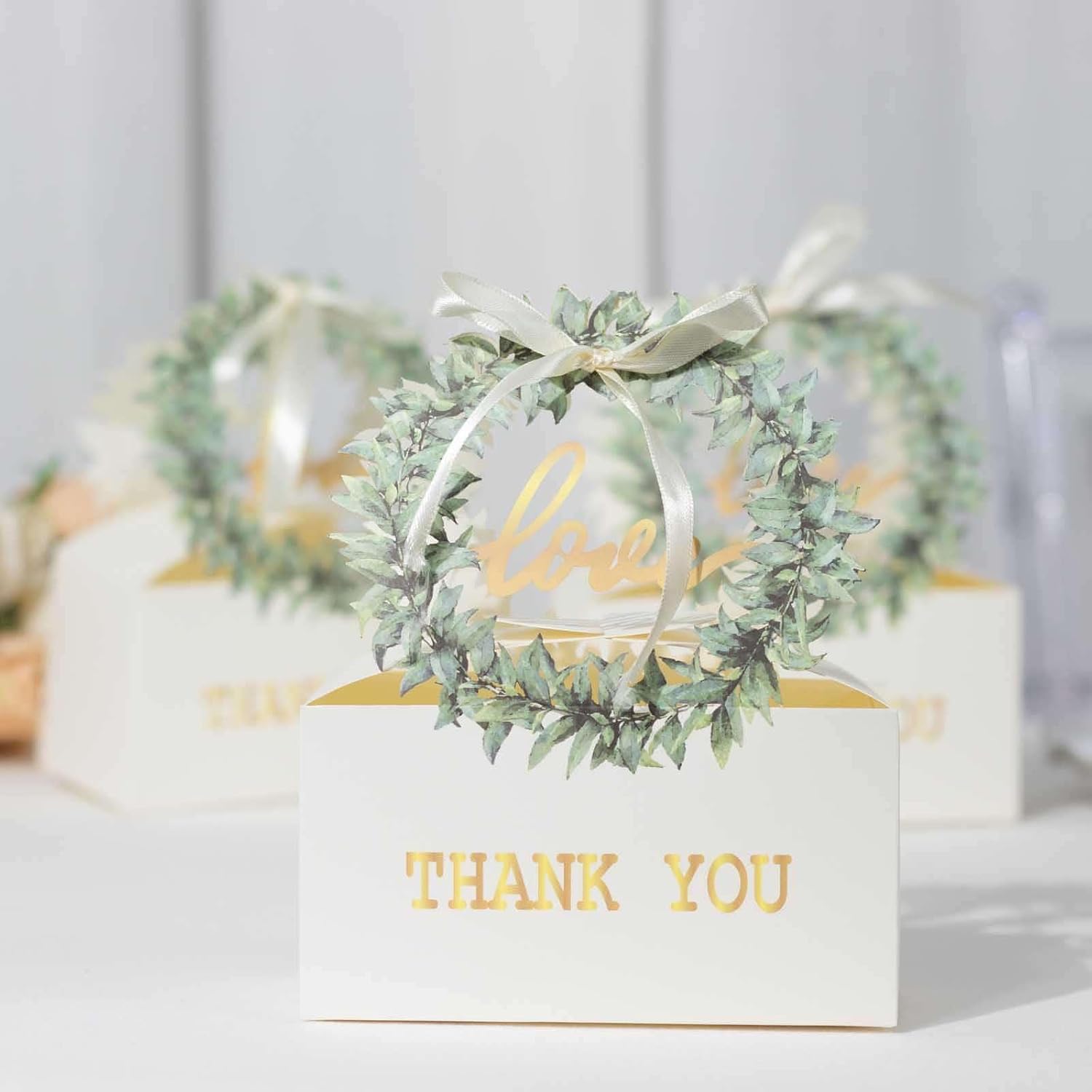 Efavormart 25 Pack White Love Wreath Gift Boxes With Ribbon