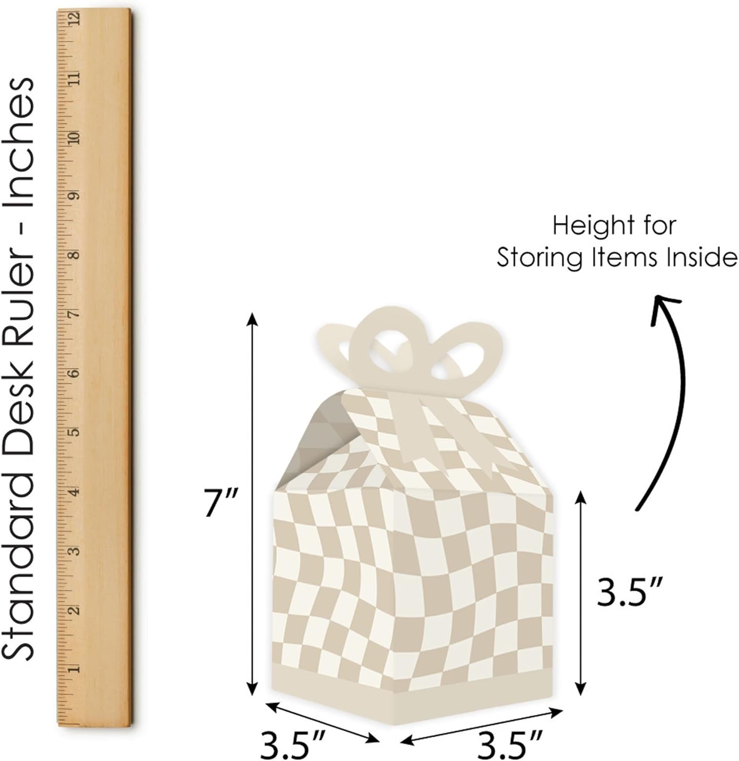Big Dot of Happiness Tan Checkered Bow Gift Boxes Set of 12