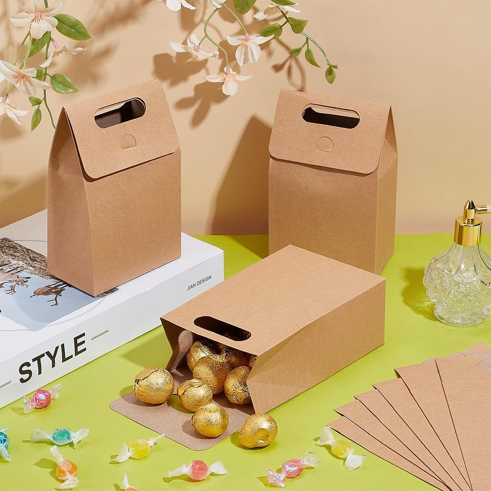 PH PandaHall 24 Pack Brown Gift Boxes with Handles