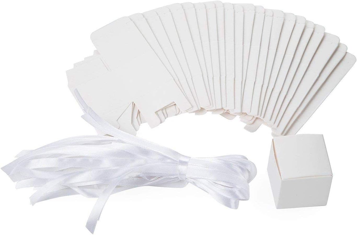 50pcs White Square Gift Boxes with Twine for Weddings and Parties