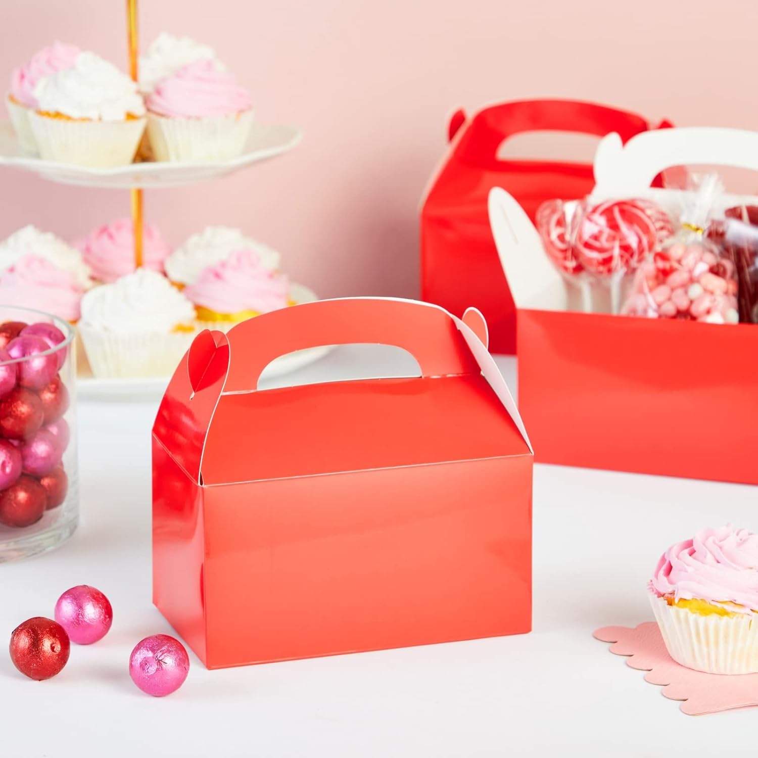 Juvale 24-Pack Red Gable Boxes with Handles