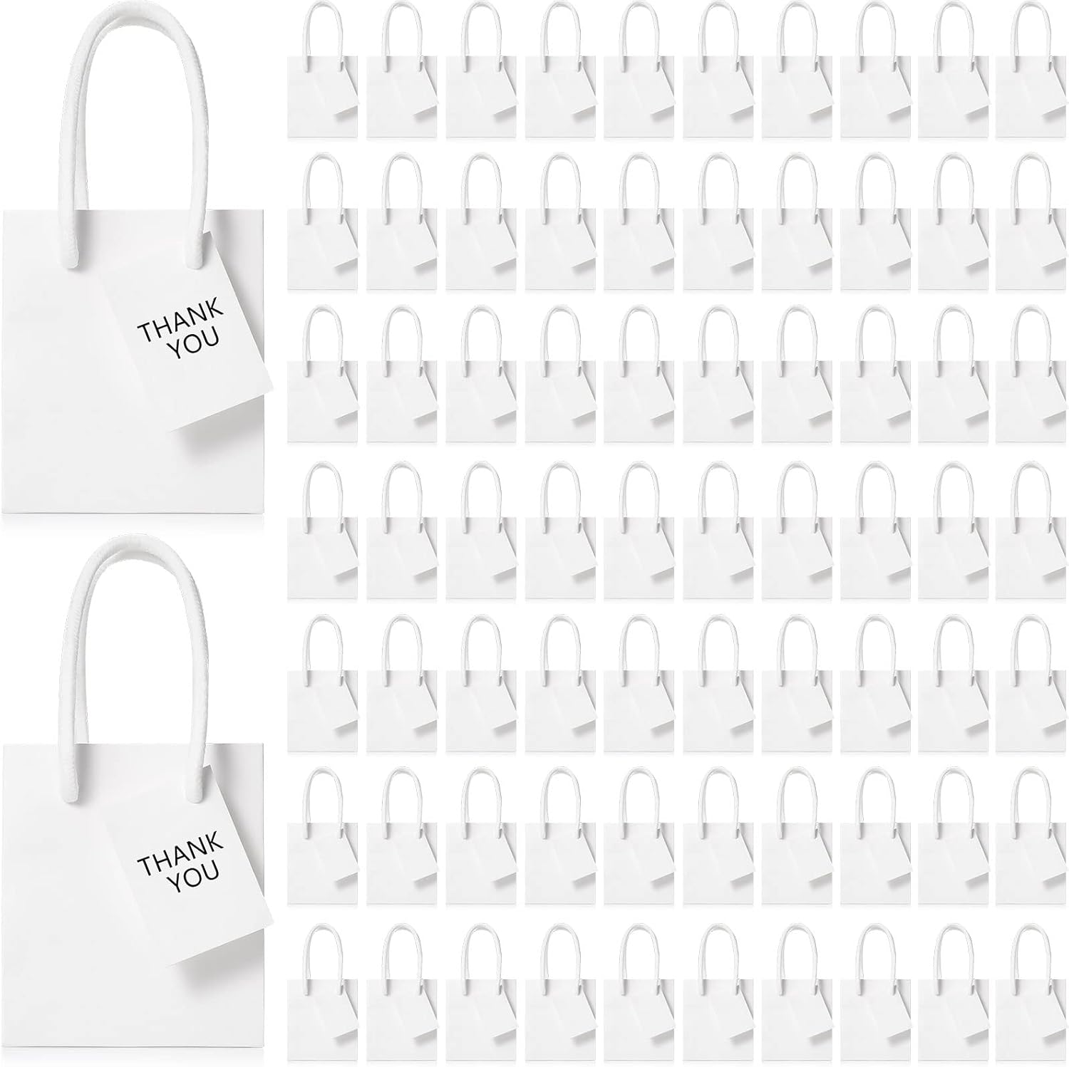 Sherr 100 Pack Mini White Gift Bags with Handles