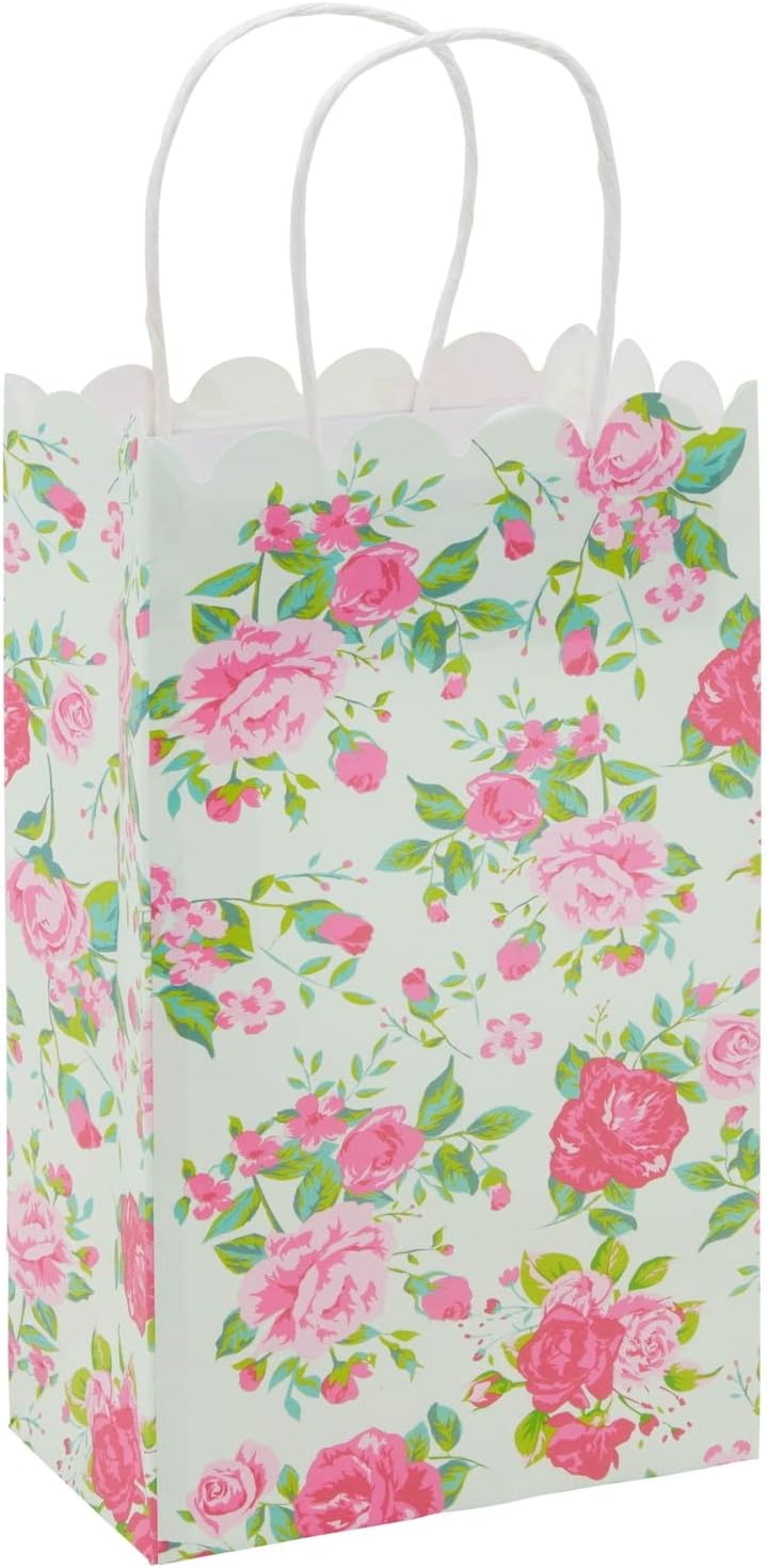 Blue Panda Floral Gift Bags with Handles 24 Pack