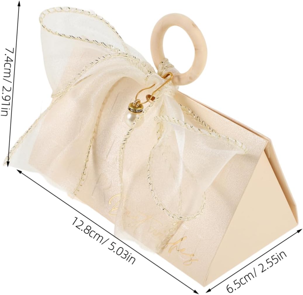 COLLBATH 10pcs Gold Ribbon Wedding Favor Boxes with Wood Handles