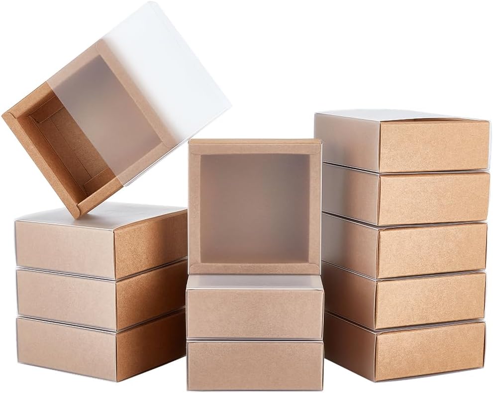 BENECREAT 16 Pack Square Brown Gift Boxes with PVC Windows