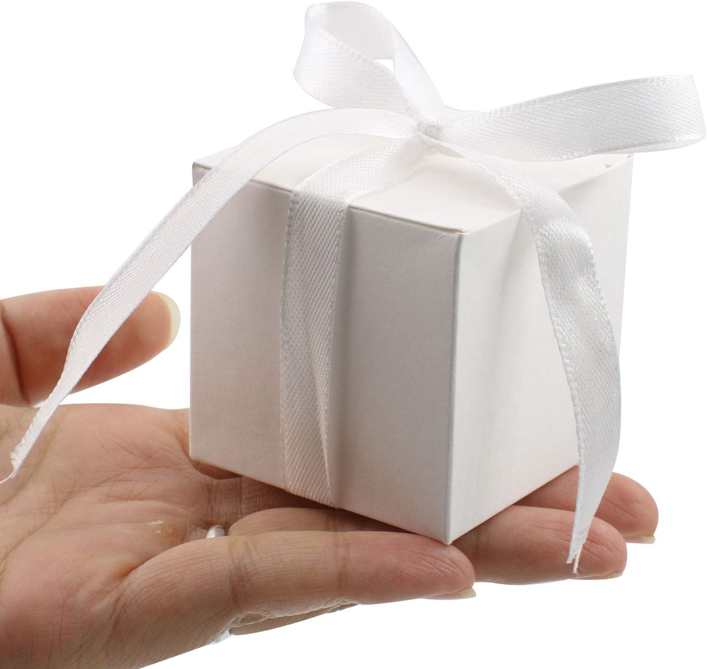 KPOSIYA 100 Pack 2x2x2 Inch White Gift Boxes with Ribbons