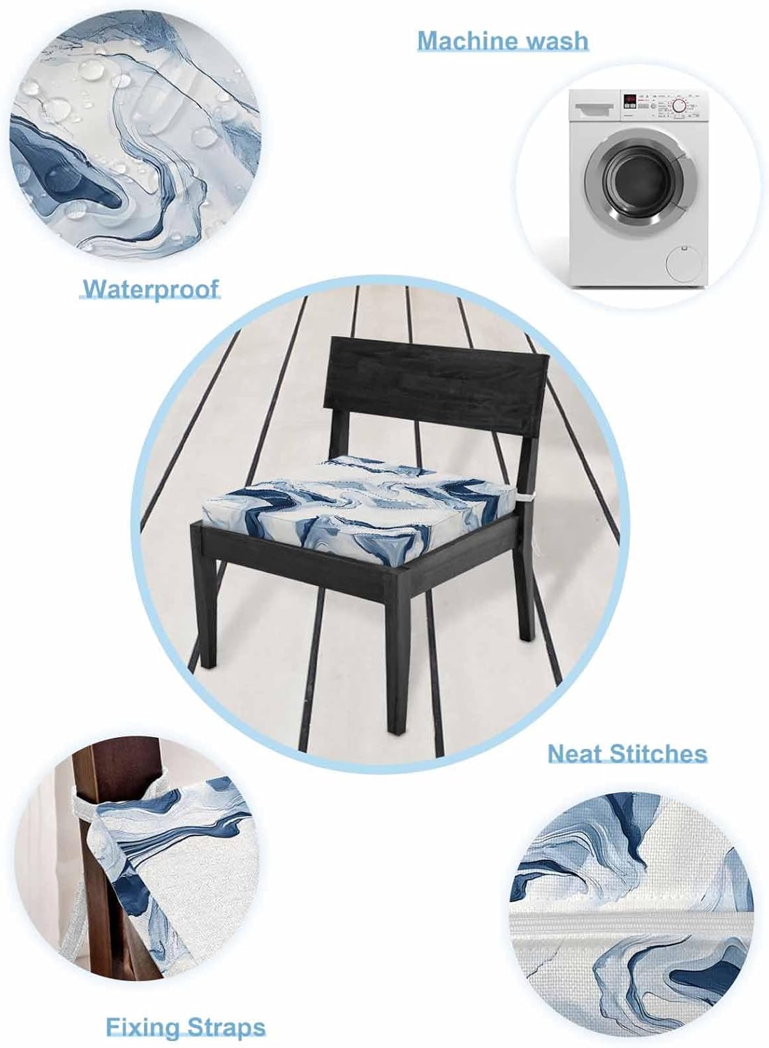 2 Pack Marble Waterproof Cushion Covers with Ties