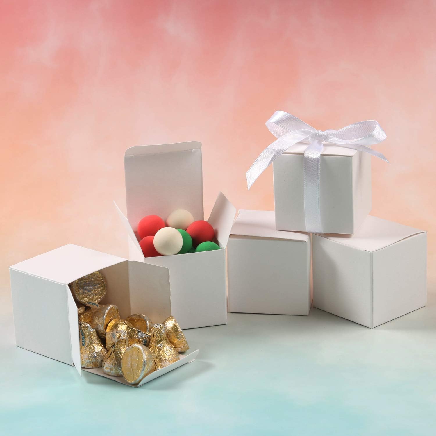 COTOPHER 60pcs White Cube Gift Boxes with Ribbons