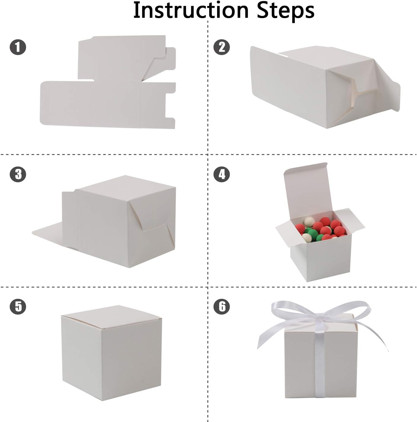 COTOPHER 60pcs White Cube Gift Boxes with Ribbons