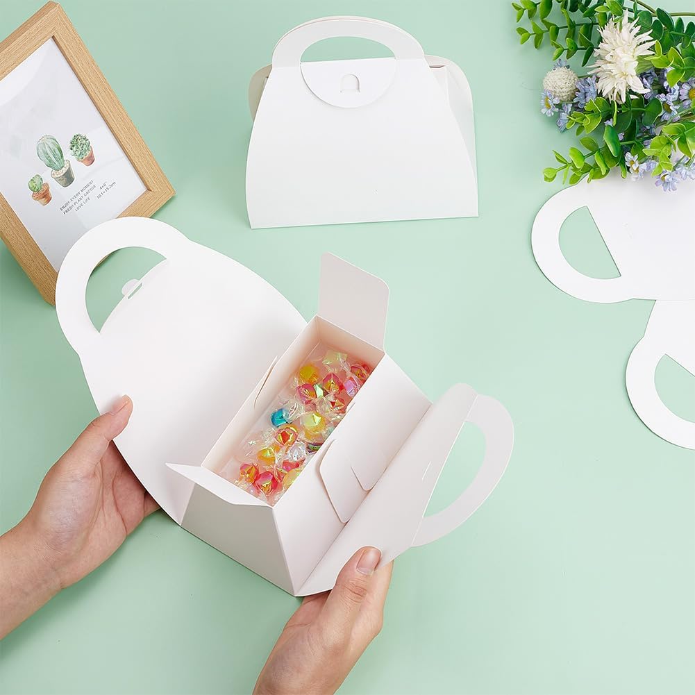 PH PandaHall 10pcs White Treat Boxes with Handles for Gift Giving