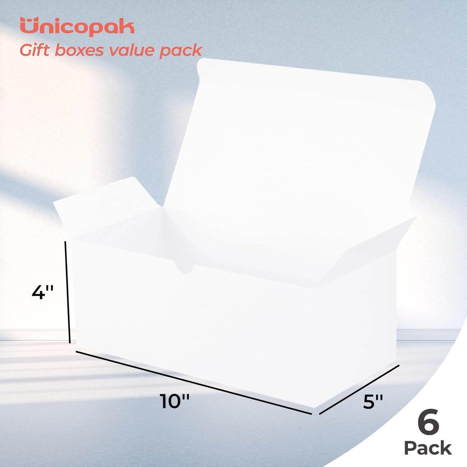 UnicoPak 6 Pack White Gift Boxes with Lids 10x5x4
