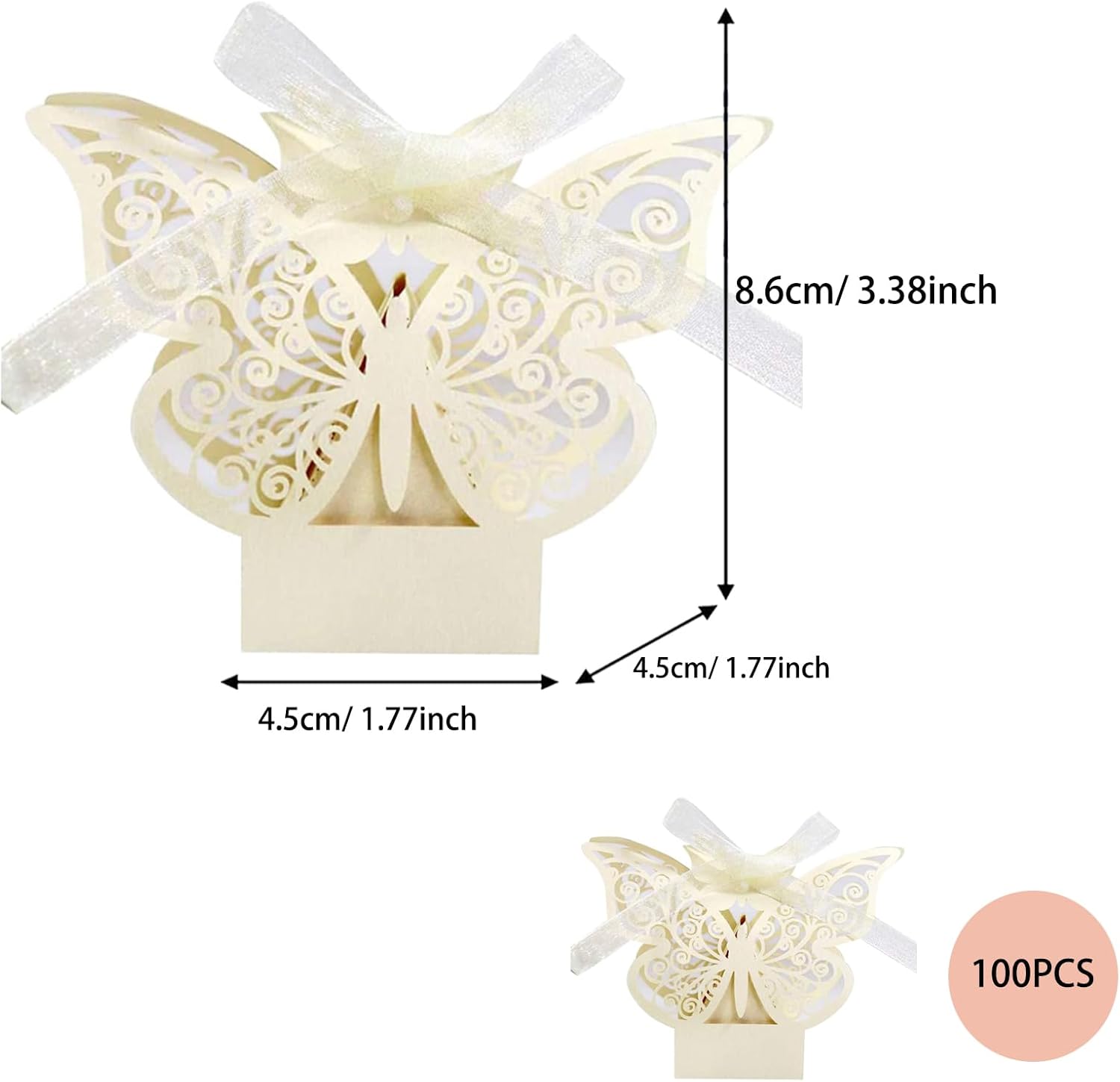 100PCS Laser Cut Butterfly Favor Boxes With Ribbons