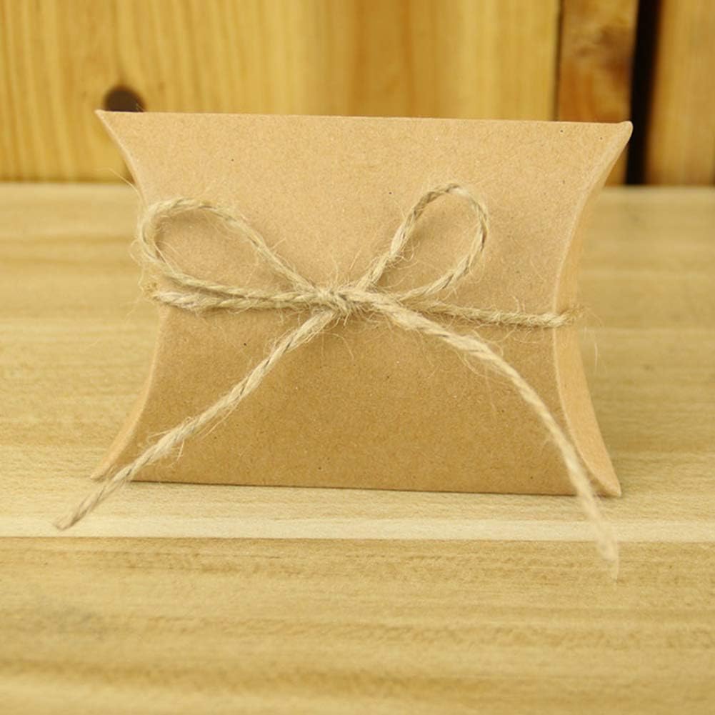AKOAK Kraft Paper Pillow Gift Boxes with Jute Twines Pack of 50