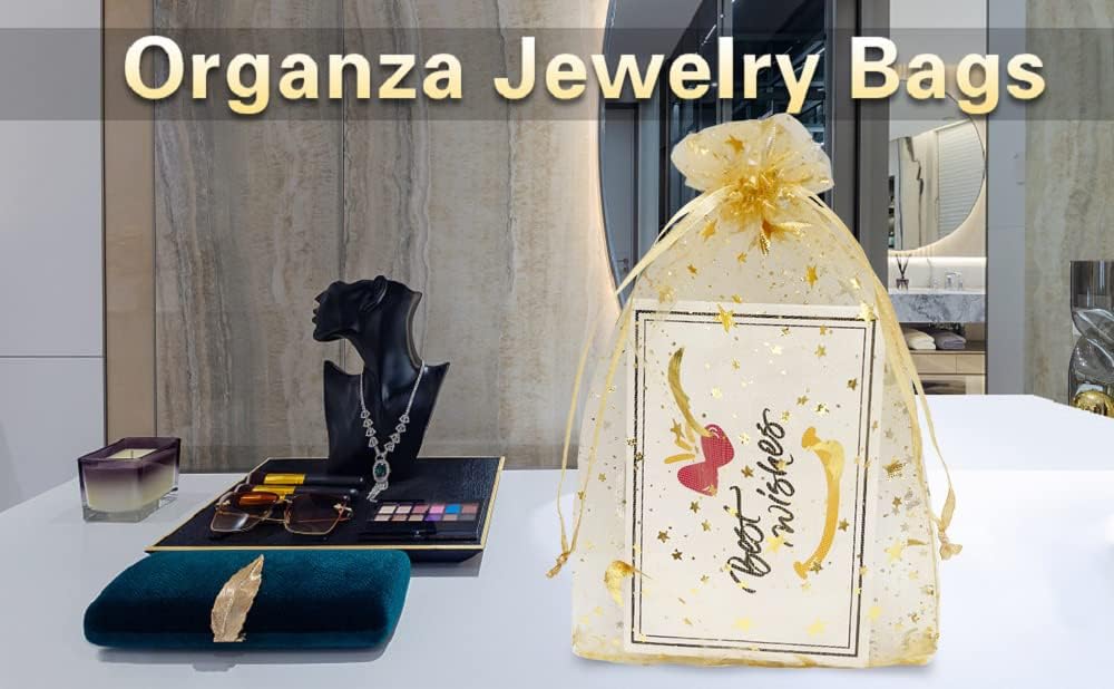 100PCS Gold Organza Gift Bags 5x7 with Drawstrings