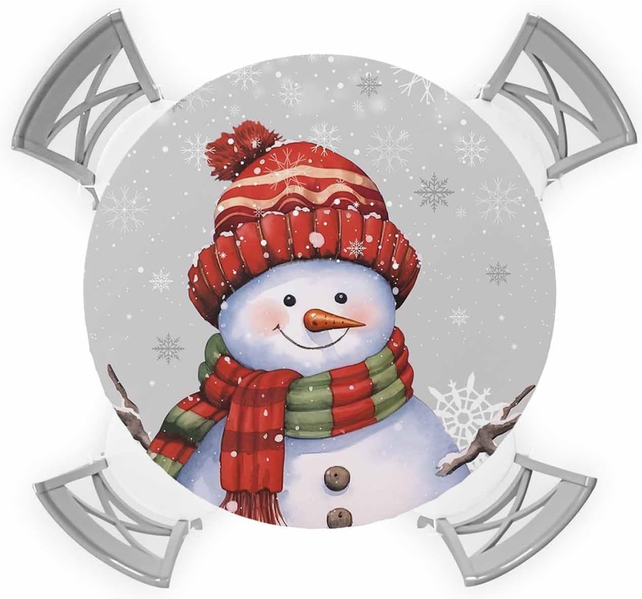 Grey Snowman Round Waterproof Table Cover for Indoor Outdoor Use