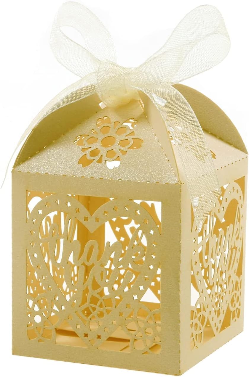 COTOPHER Laser Cut Gift Boxes 60pcs Wedding Favor Boxes with Ribbons