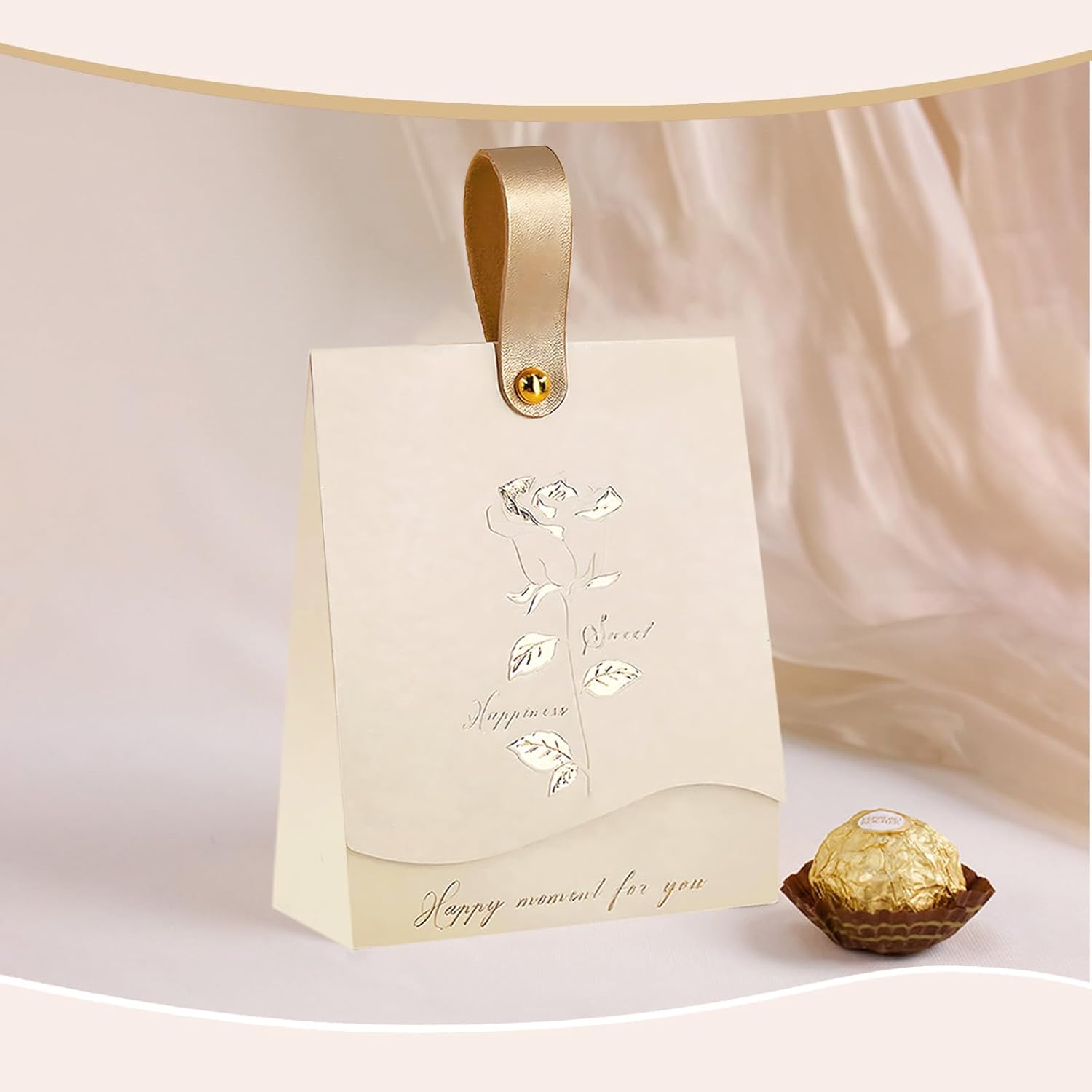 FAYEVIVI 20pcs Beige Gift Boxes with Handles for Parties