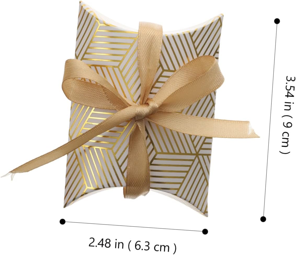 HAPINARY 50pcs Foil Striped Pillow Boxes for Wedding Party Favors