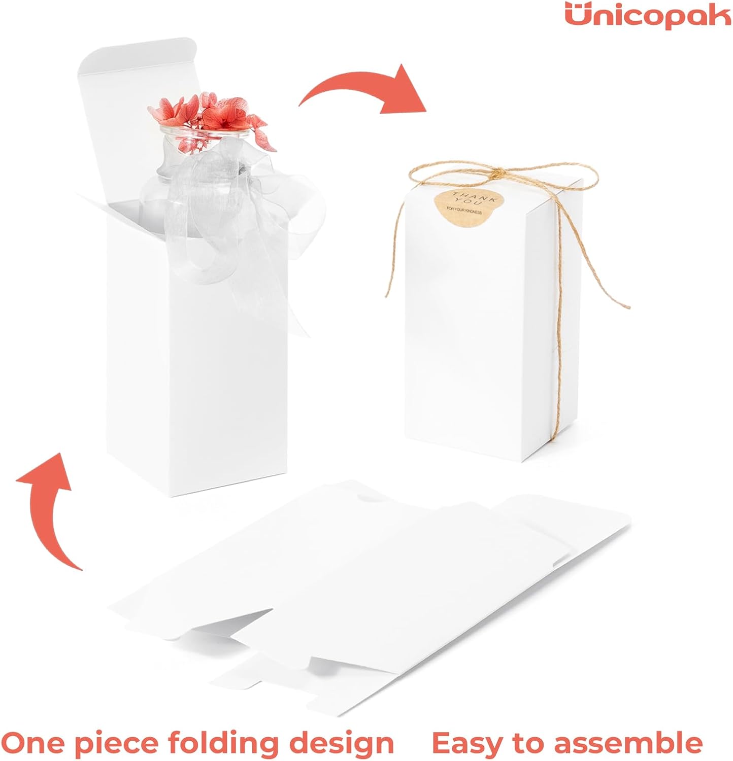UnicoPak 10 Pack White Small Gift Boxes 3x3x6
