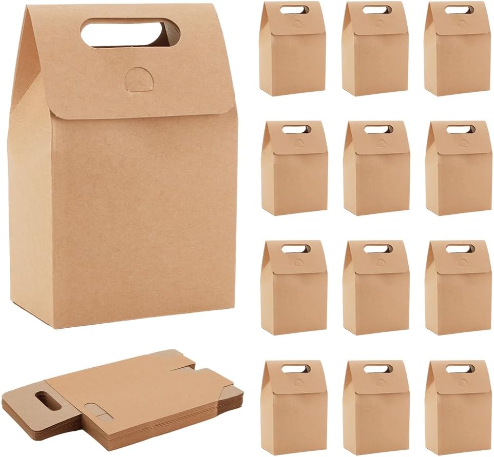 PH PandaHall 24 Pack Brown Gift Boxes with Handles