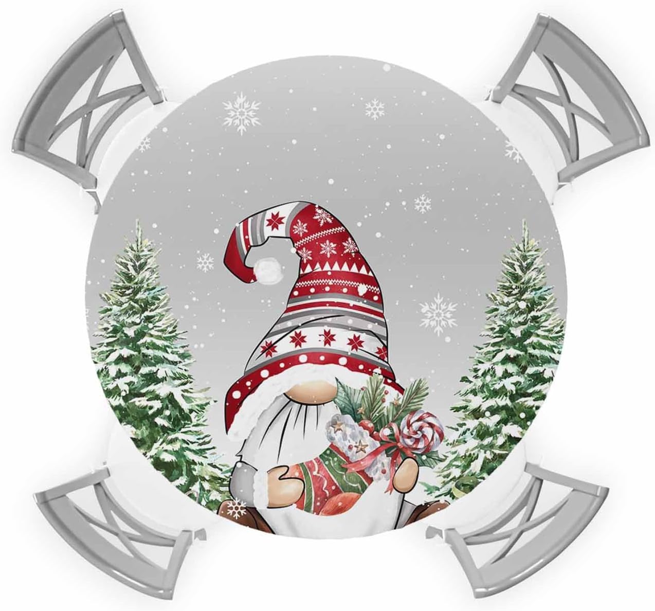 Christmas Snowflake Round Waterproof Table Cover Fitted Tablecloth