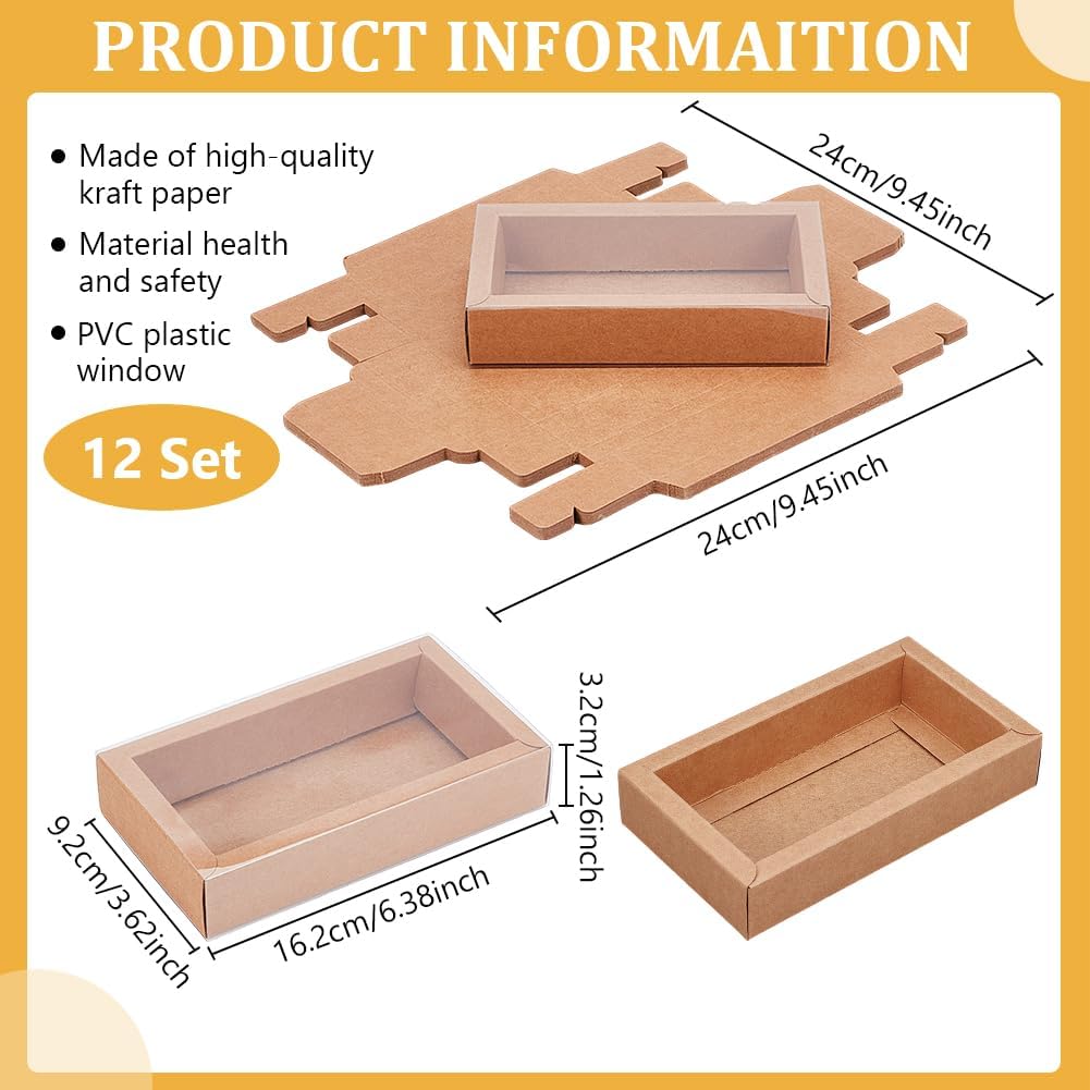BENECREAT 12pcs Burlywood Gift Boxes with PVC Windows