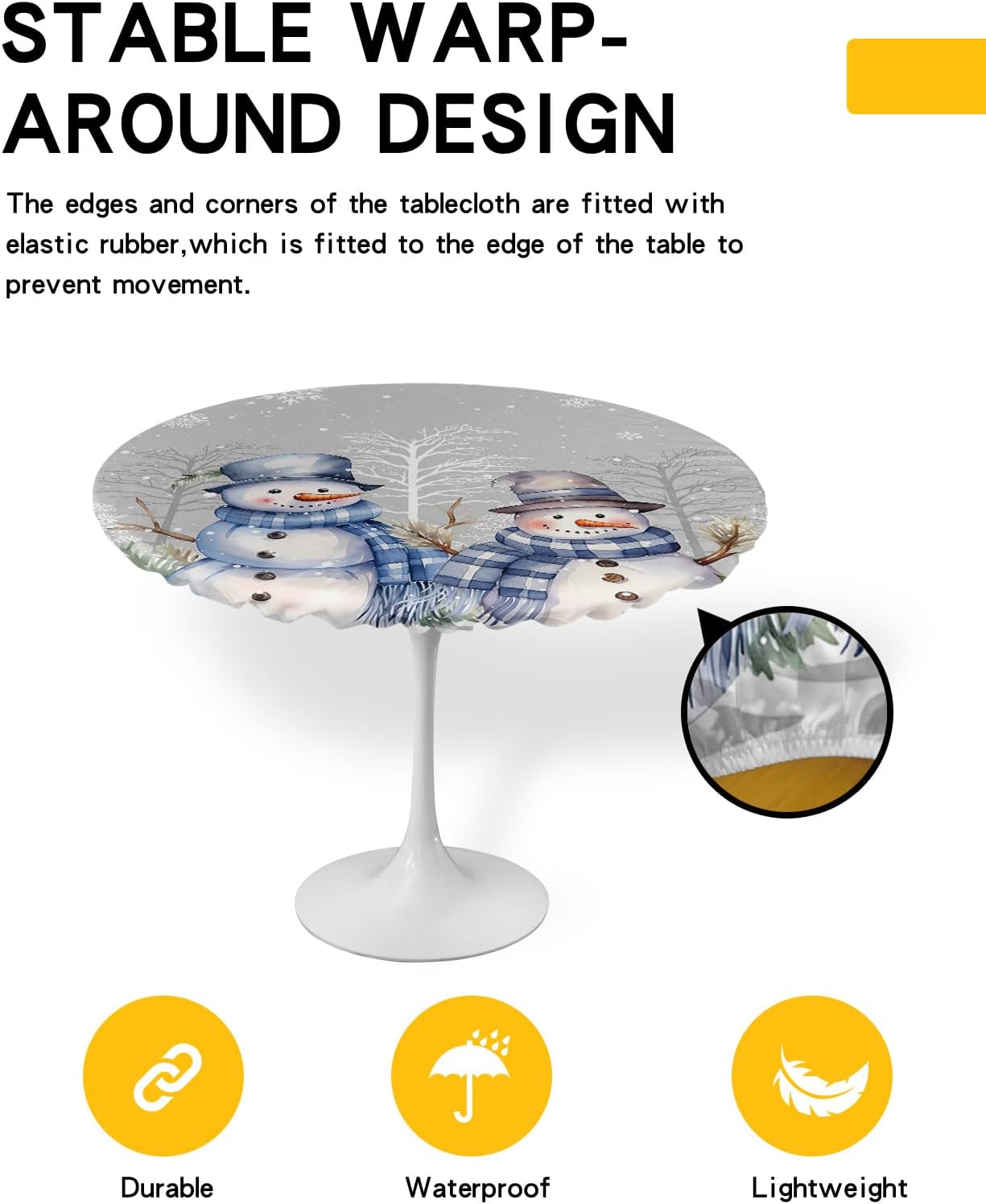 Forest Snowman Round Waterproof Table Cover Fitted Tablecloth