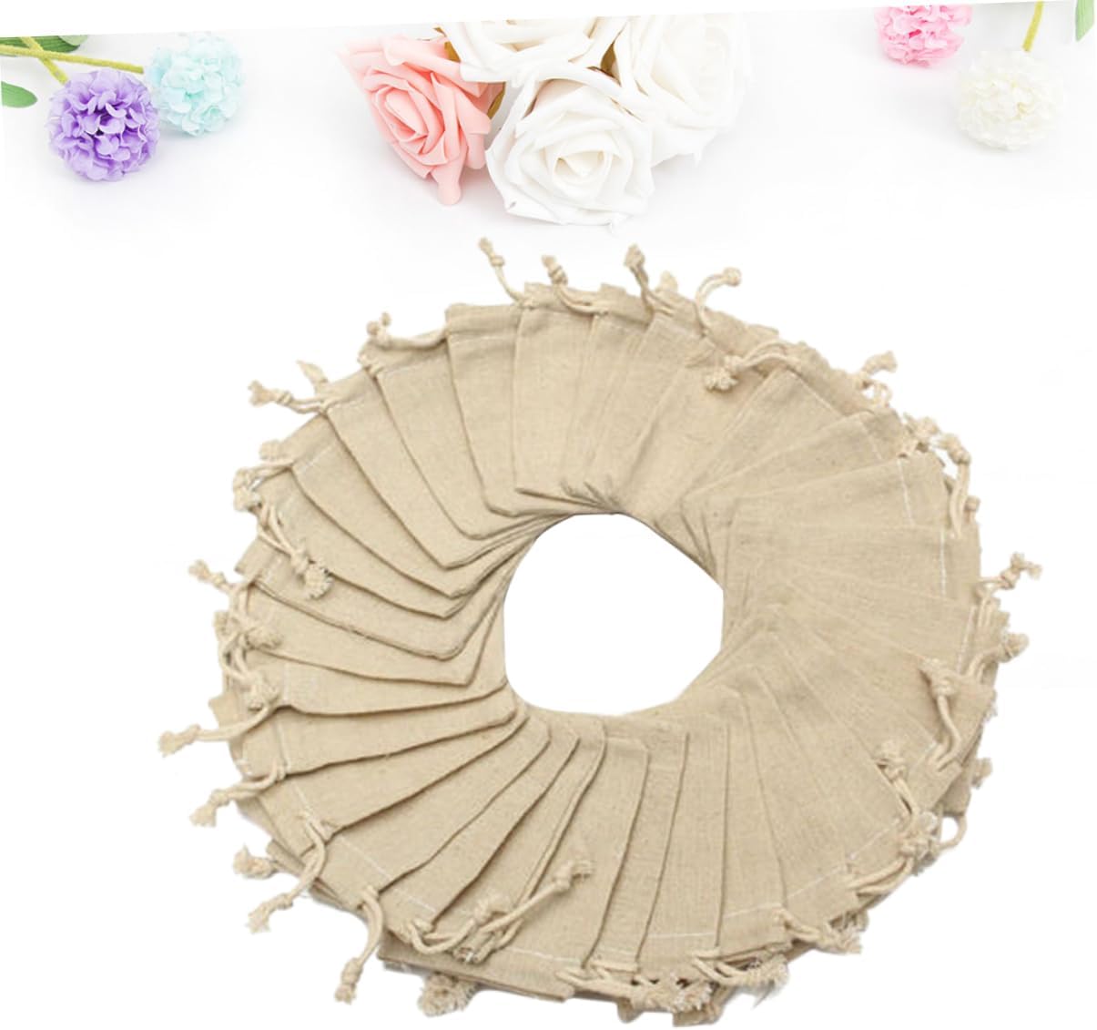NIYANGLE 50pcs Burlap Drawstring Pouches for Jewelry Candy Party Favors
