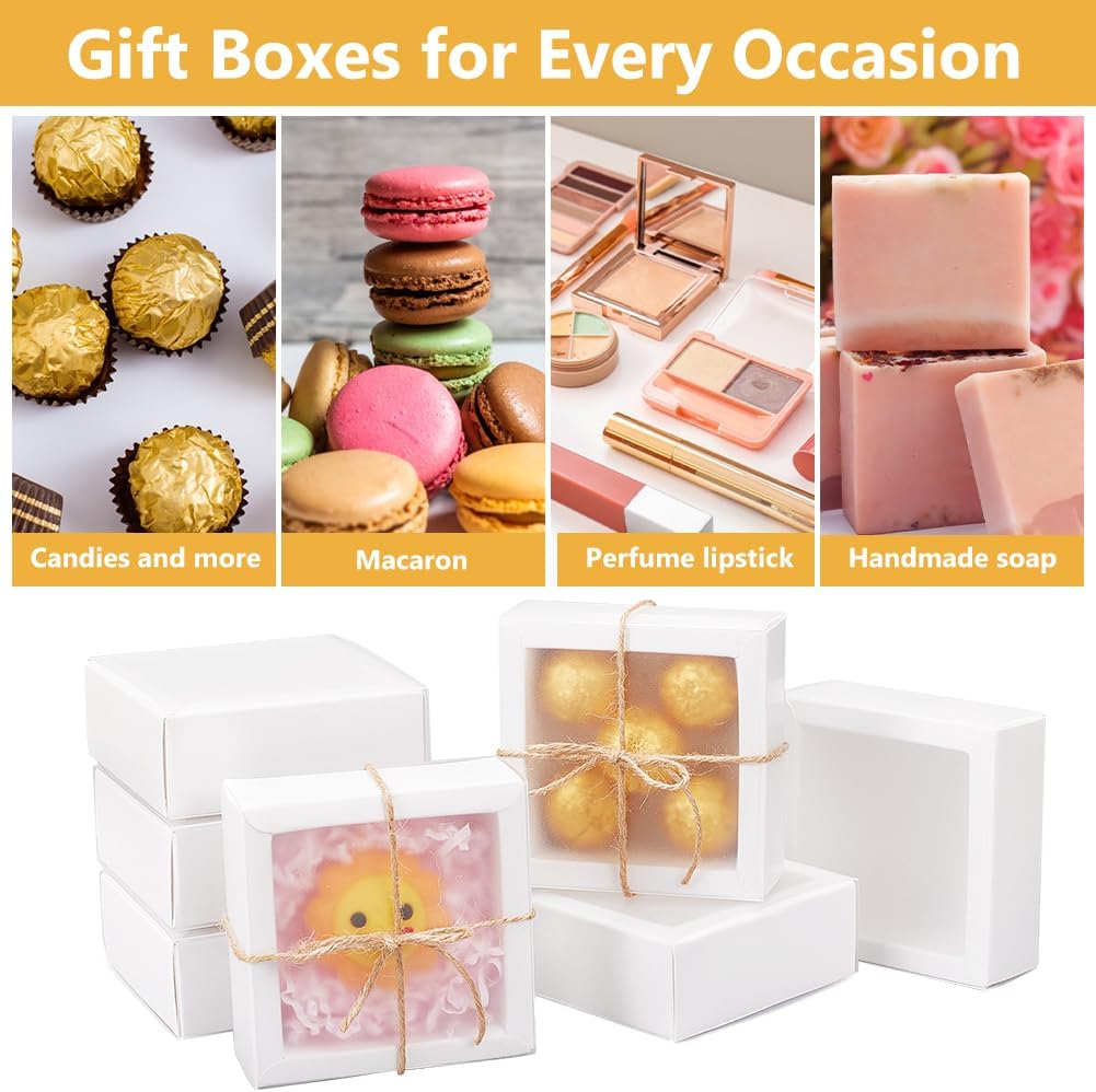 BENECREAT 12pcs White Paper Gift Boxes with PVC Windows