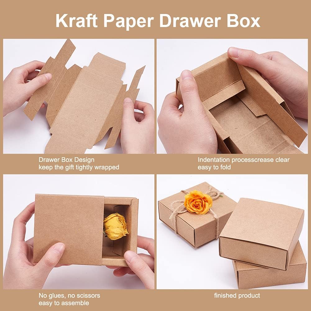 Esowemsn 10pcs Brown Kraft Paper Gift Boxes for Packaging and Crafts