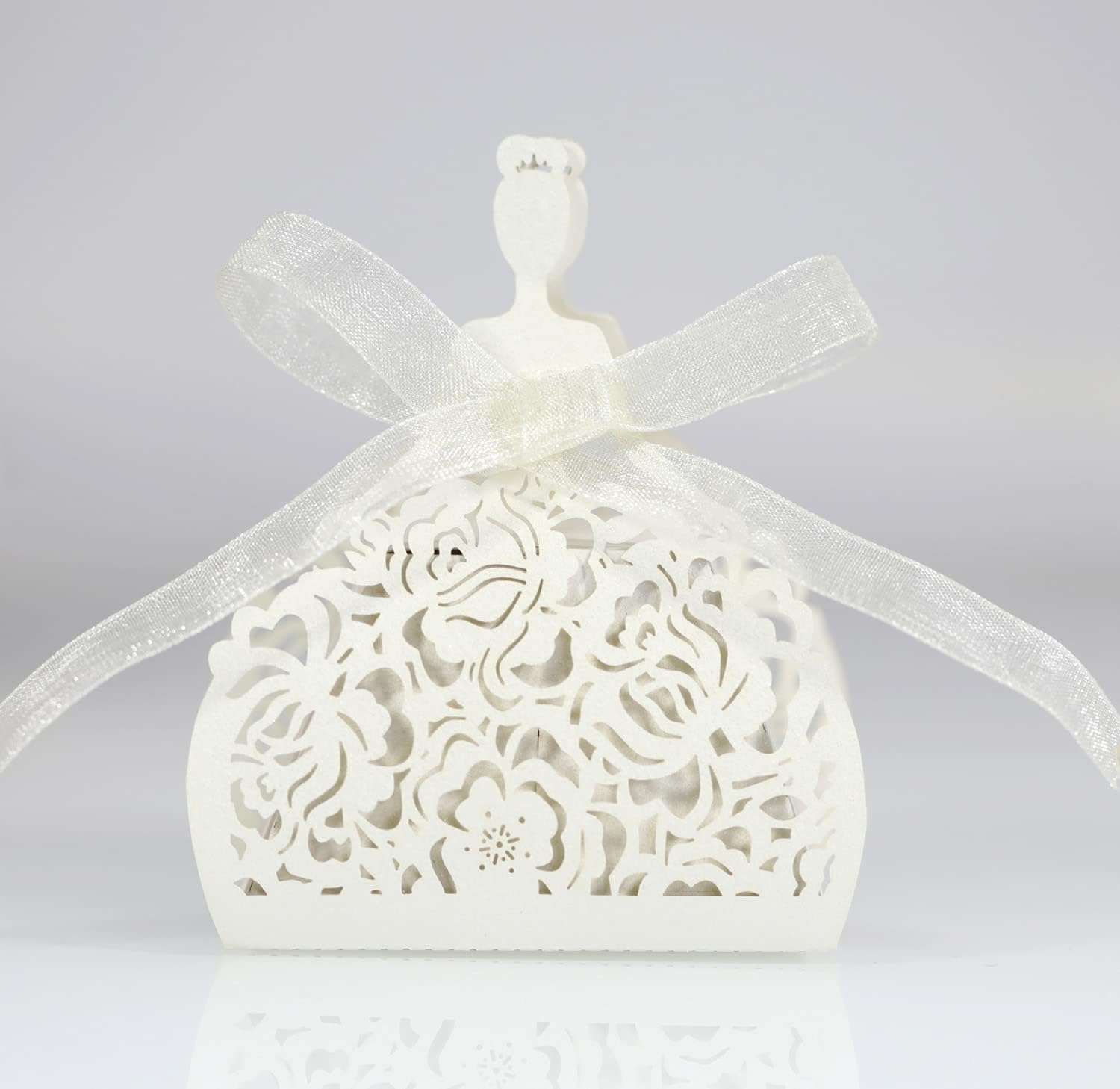 50 Pack Laser Cut Girl Rose Wedding Candy Boxes with Ribbon