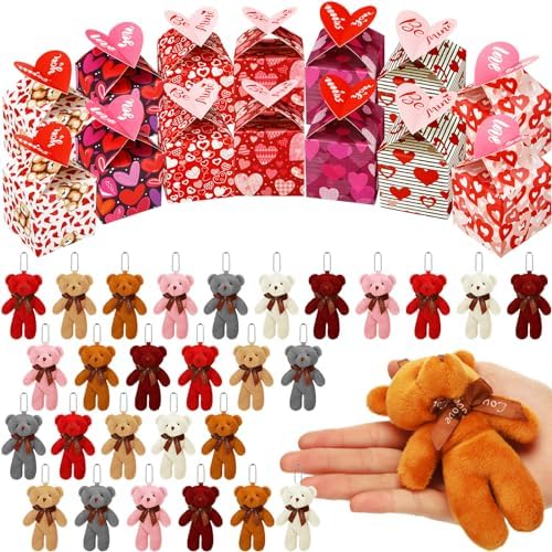 28 Pack Valentine Gift Boxes with Bear Favors