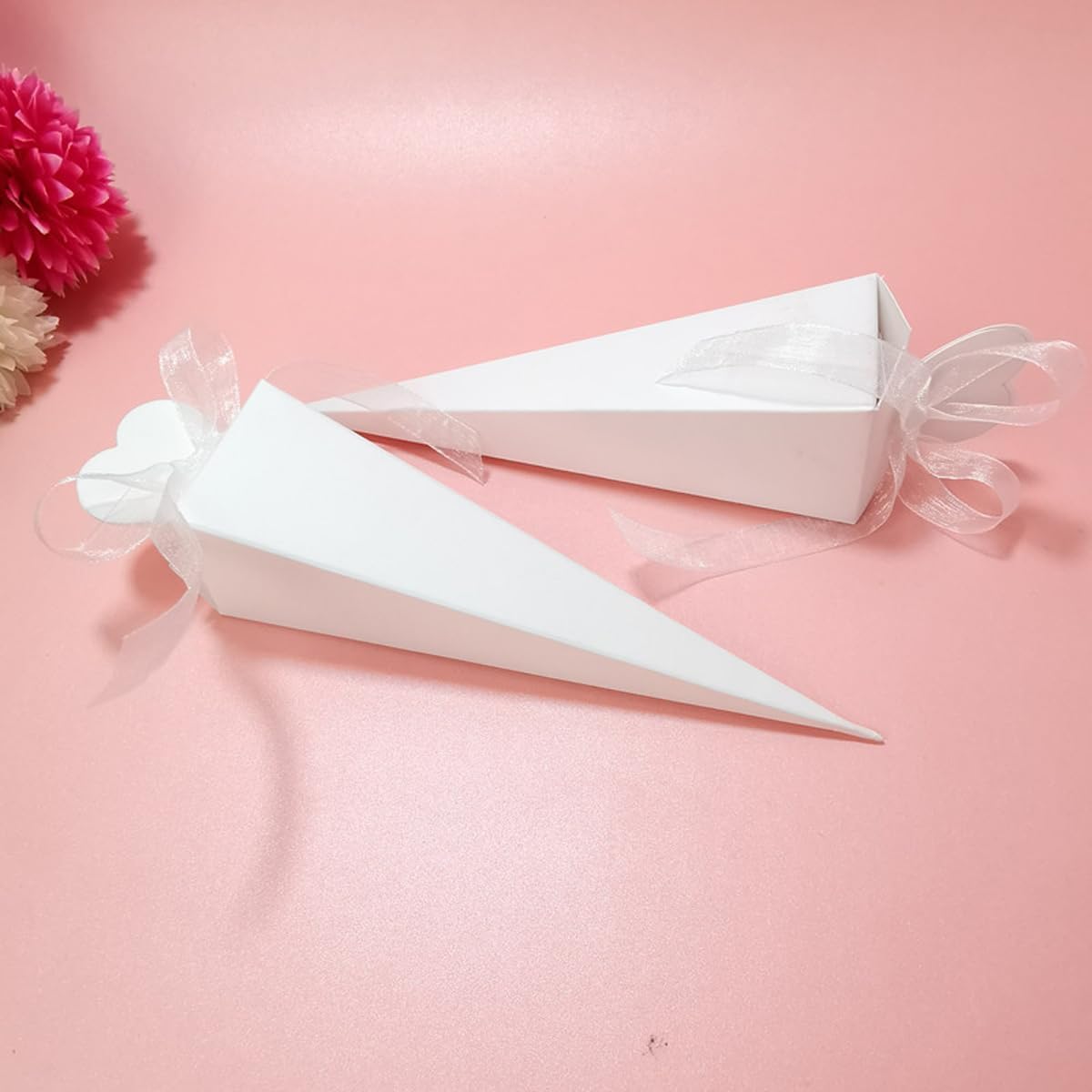 50 Piece White Cone Shaped Cookie Boxes with Ribbons