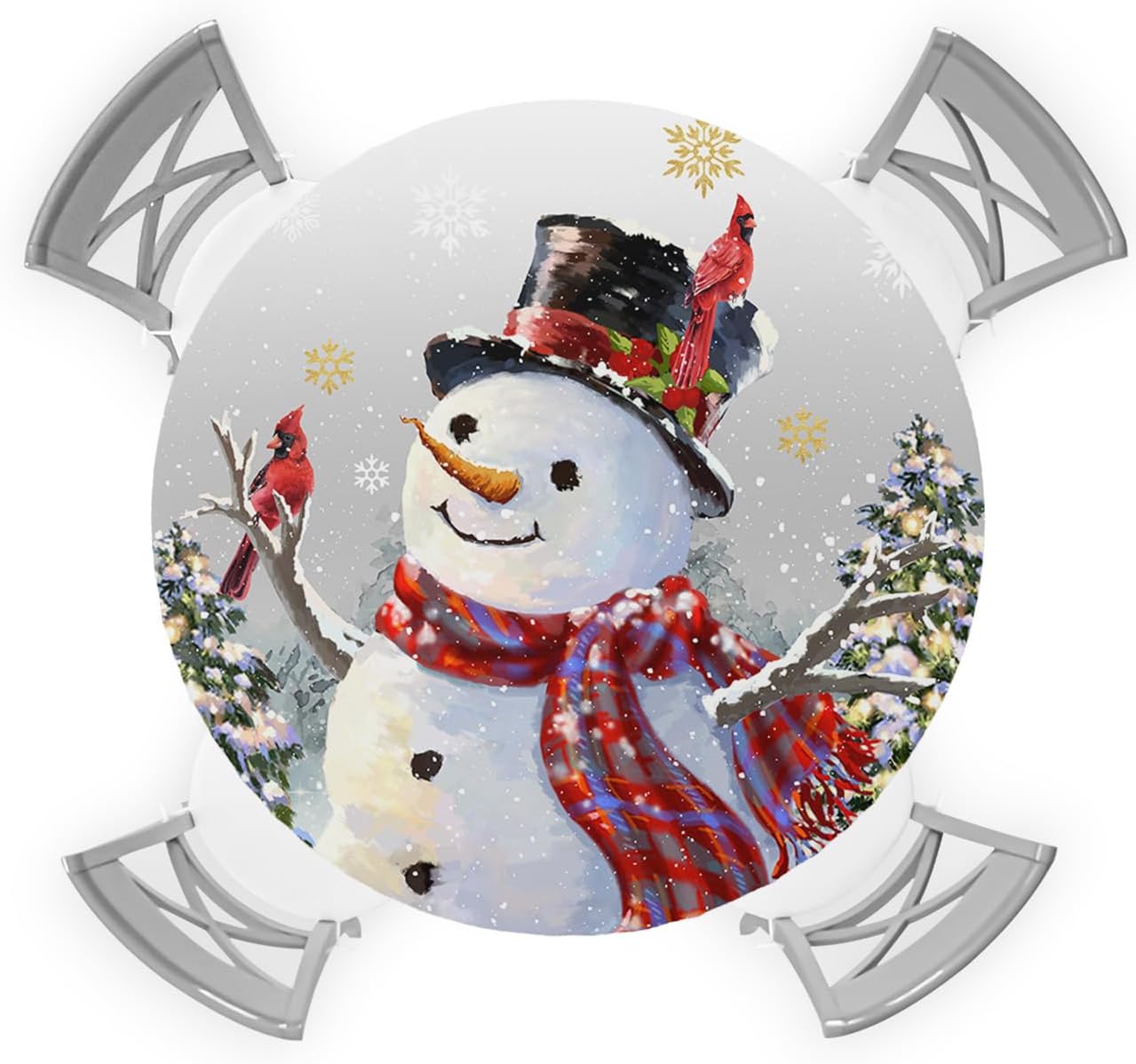 Christmas Snowman Waterproof Round Table Cover Fitted Tablecloth