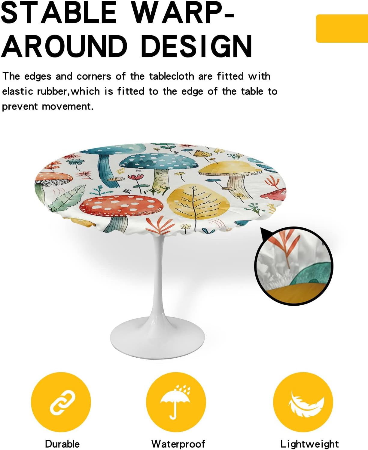 Mushroom Round Waterproof Table Cover Fitted Tablecloth