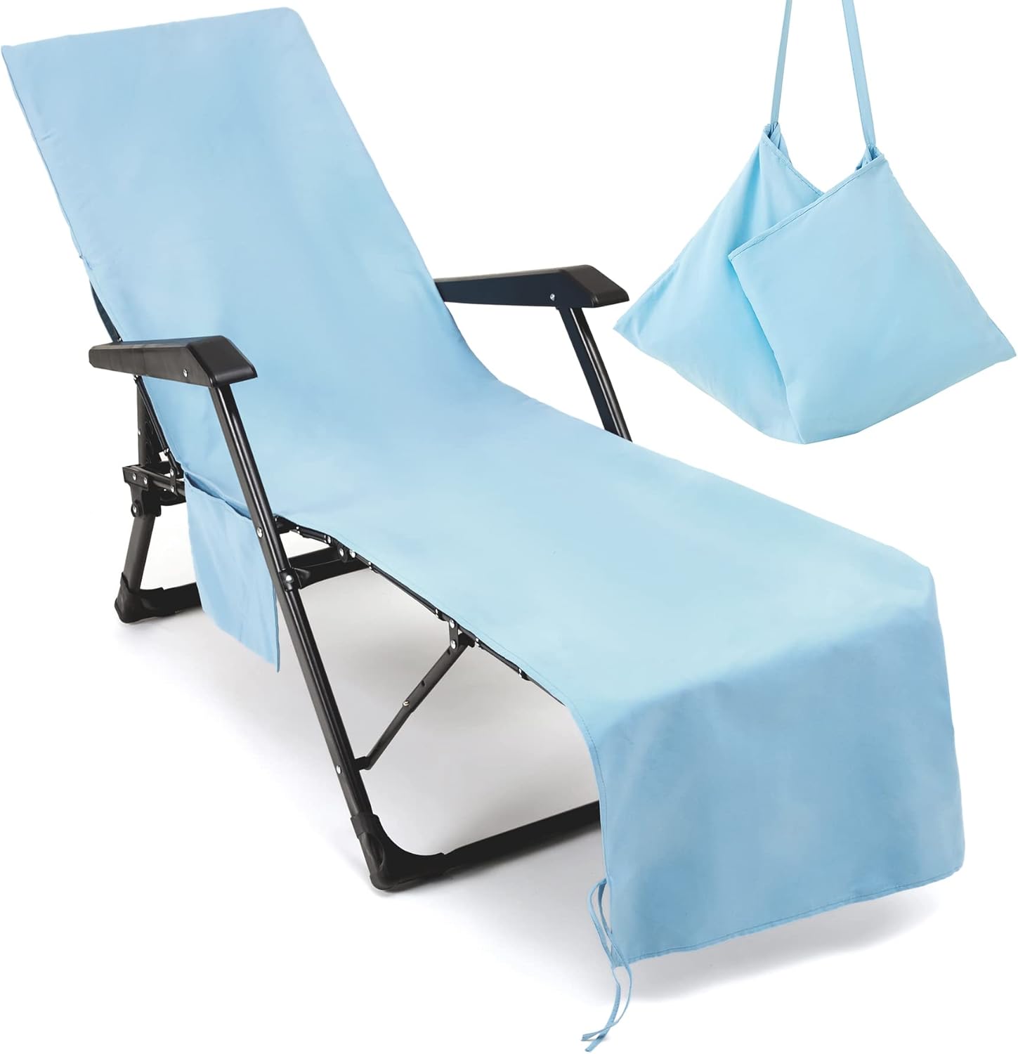 Sky Blue Chaise Lounge Cover with Side Pockets