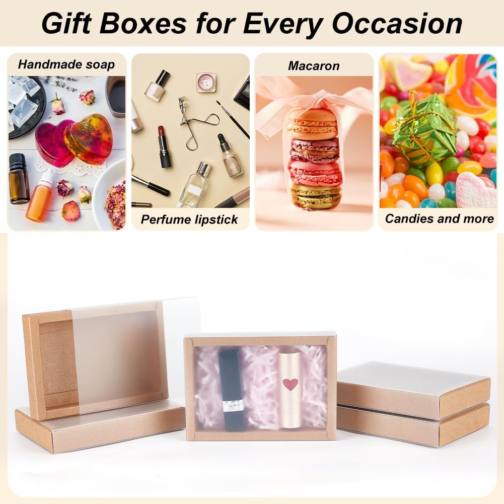 BENECREAT 30 Pack Rectangle Brown Kraft Gift Boxes