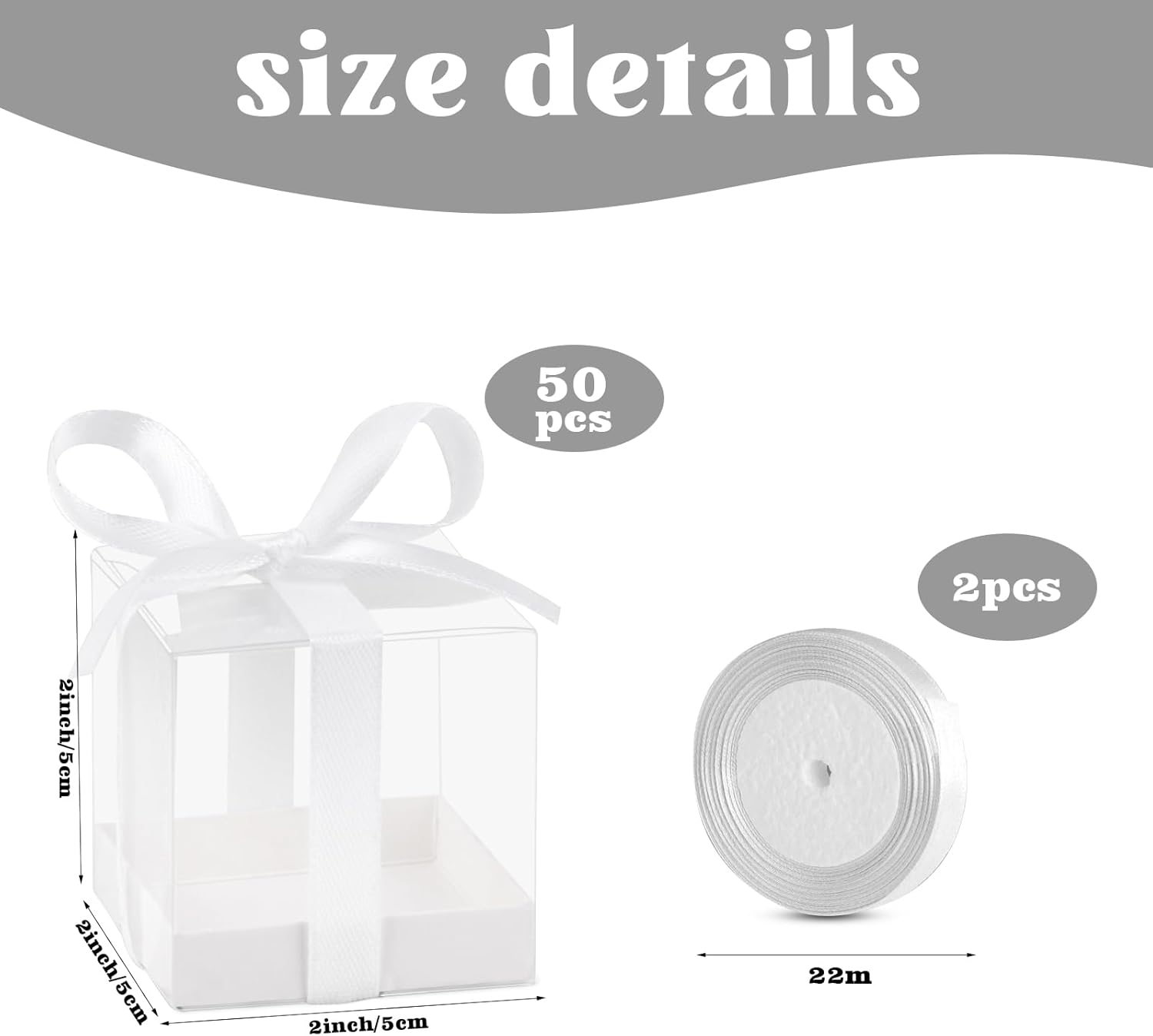 Hxezoc 50 Pack Clear Candy Gift Boxes with White Ribbons