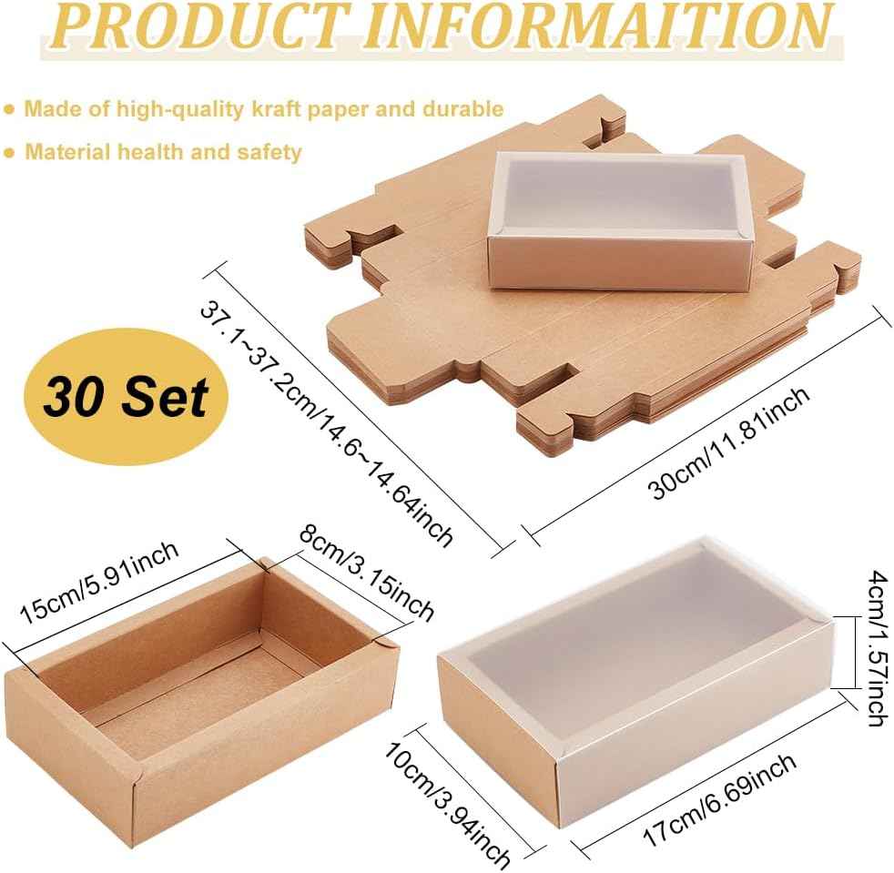 BENECREAT 30 Pack Rectangle Brown Kraft Gift Boxes