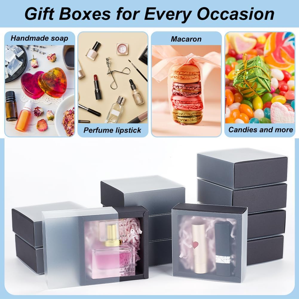 BENECREAT 16 Pack Rectangle Black Gift Boxes with PVC Windows