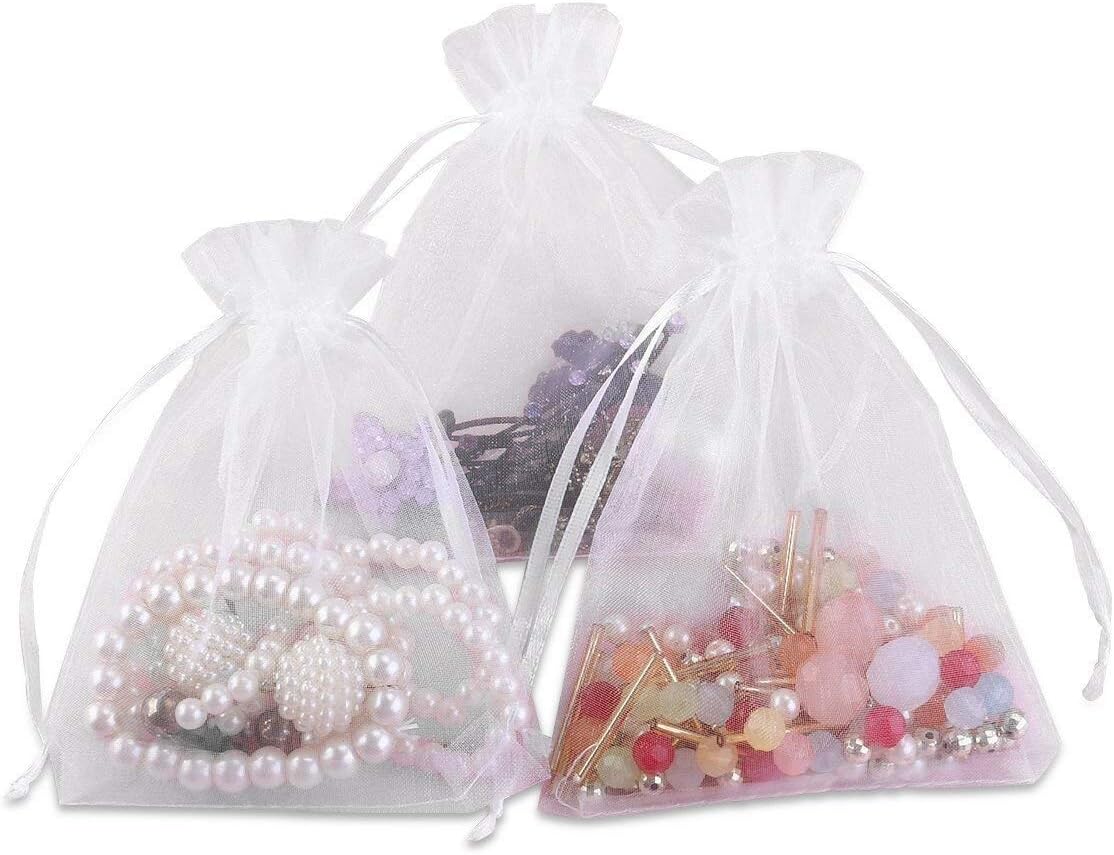 100pcs White Drawstring Organza Gift Bags for Wedding Party Favor