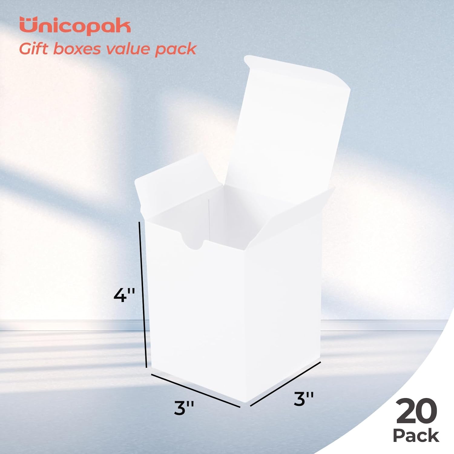 UnicoPak 20 Pack White 3x3x4 Gift Boxes