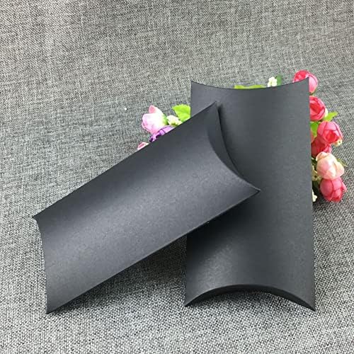 QUUPY 50PCS Black Kraft Paper Pillow Boxes with Ribbons