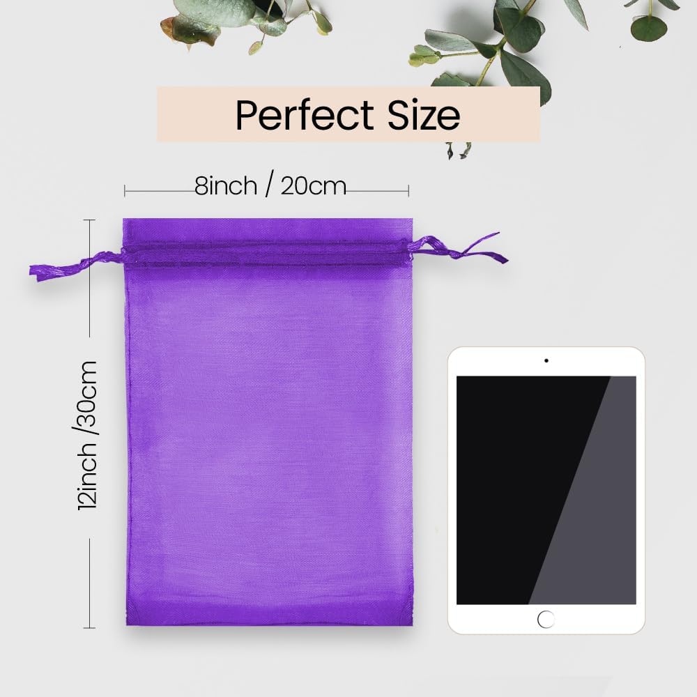 Meowoo 100PCS Organza Bags Drawstring Purple