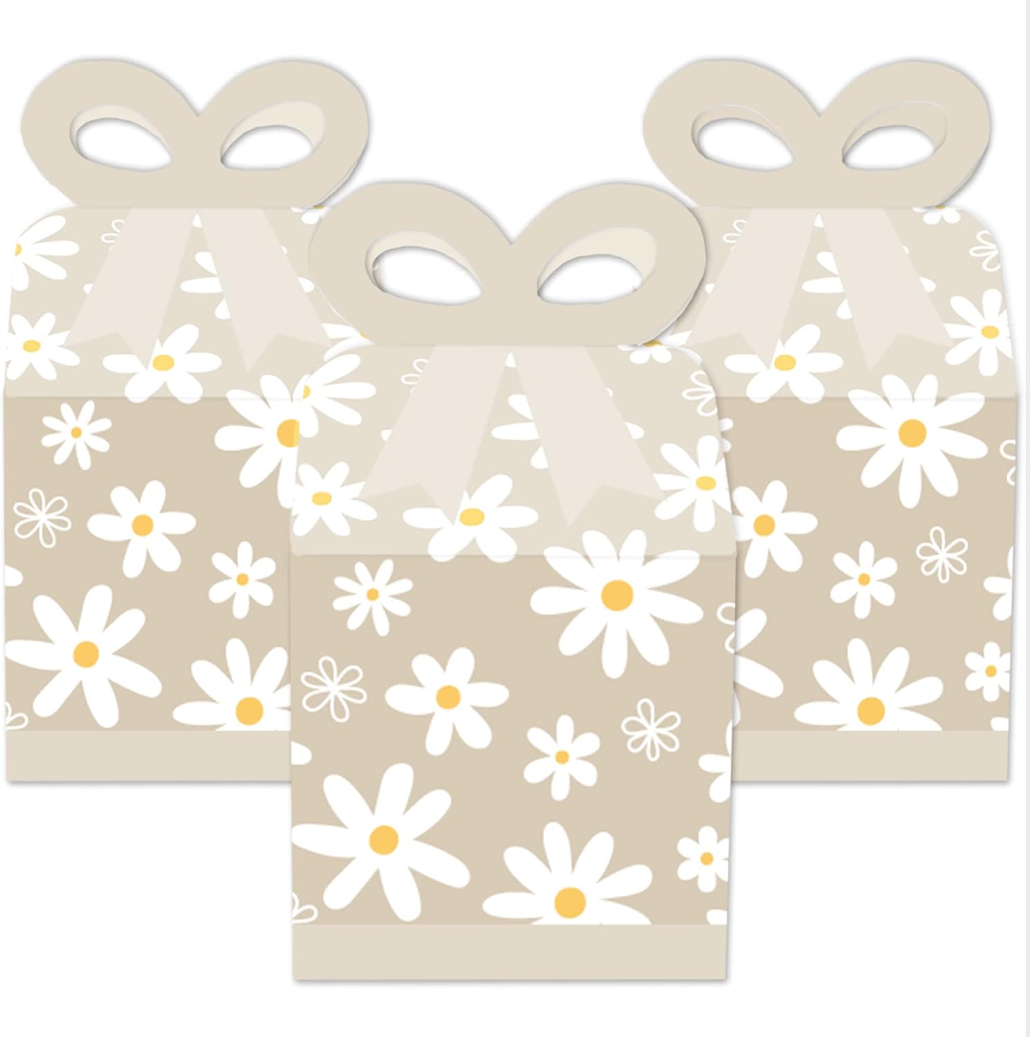 Big Dot of Happiness Tan Daisy Flowers Gift Boxes - Set of 12
