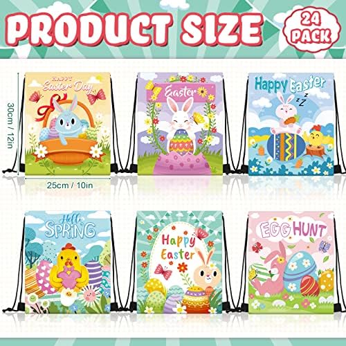 24 Piece Easter Themed Drawstring Gift Bags with 6 Designs