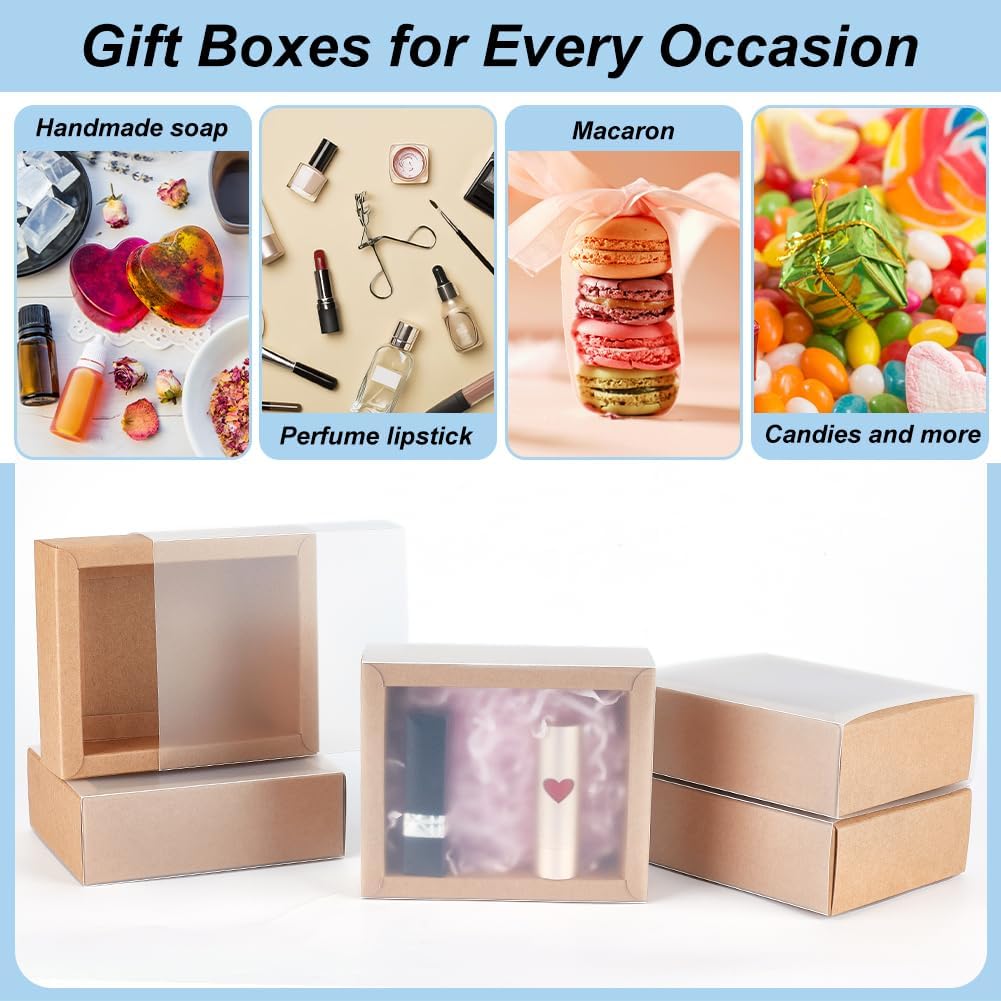 BENECREAT Kraft Gift Boxes with PVC Window