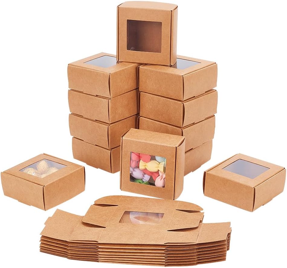 HOBBIESAY 20Pcs Folding Paper Boxes with Clear Window